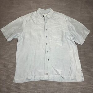 Quiksilver Edition Mens Large Silk Linen Shirt Blue Pineapple Embroidered